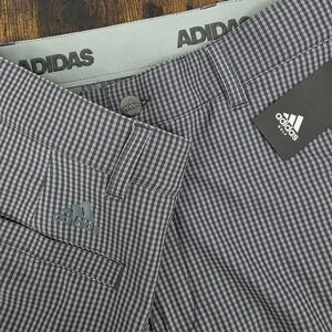 NEW Adidas 365 Golf Mens Shorts Gray Micro-Check 8.5" Grip Waist Size 36 Stretch